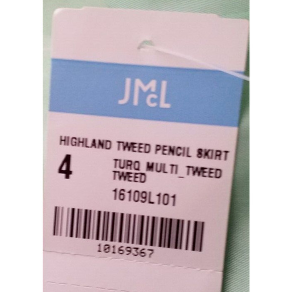 J. McLaughlin Highland Tweed Green Silk Blend Pencil Skirt Size 4 NWT - Picture 6 of 7
